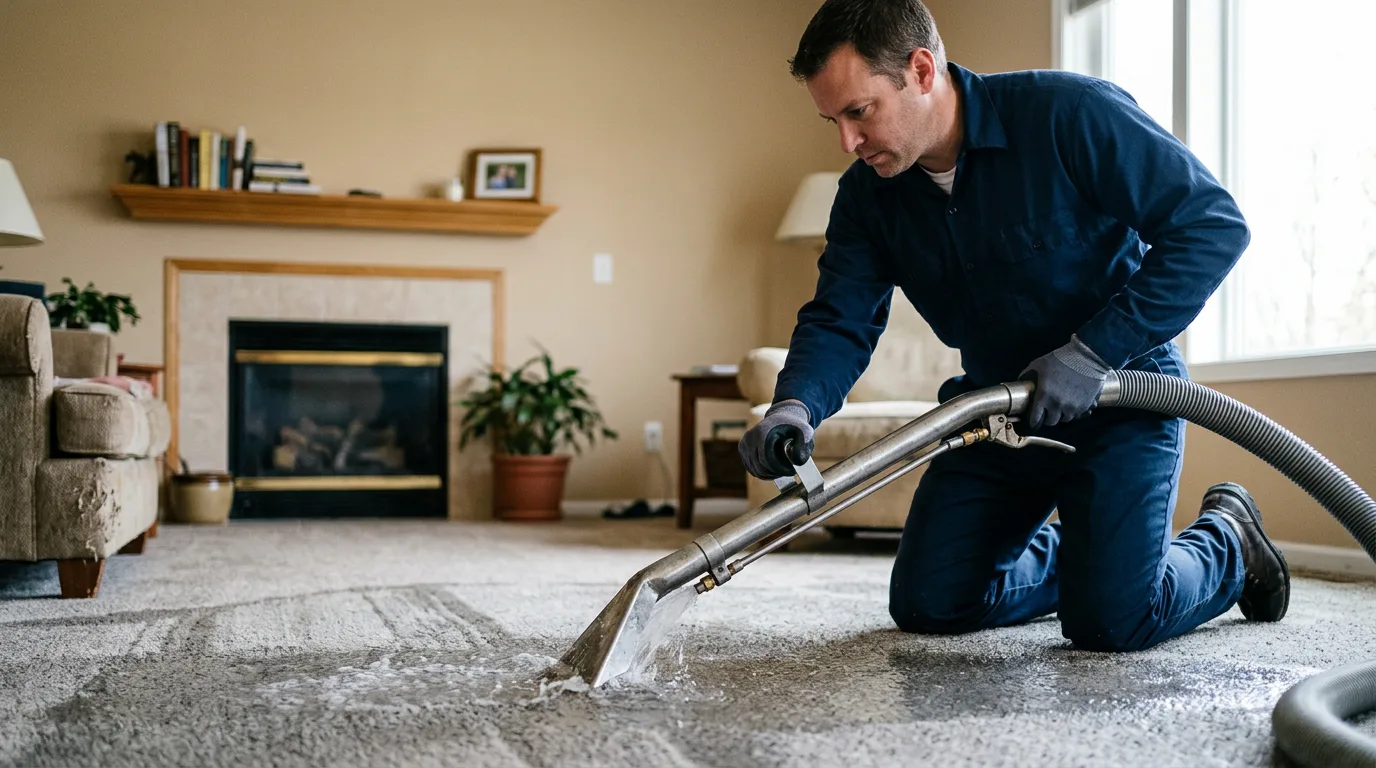 Water damage restoration technician working near Islandia, NY